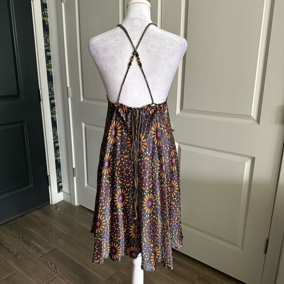 Y2K Vintage LaROK Boho Silk Floral A-line Mini Dress Size S - Picture 4 of 8